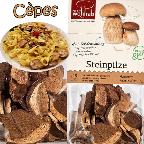 Cèpes séchés 20g 10g de cèpes séchés équivaut à 100g de frais